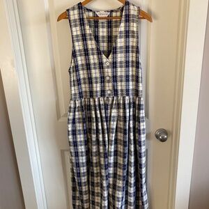 All Week Long VINTAGE Cottage Core 100% COTTON Plaid Pinafore Dress Sz S-M Maxi